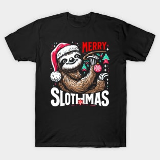 Merry Slothmas: Festive Sloth in Santa Hat T-Shirt T-Shirt